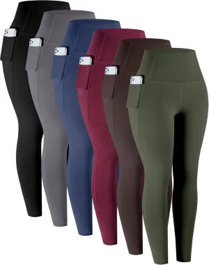 LZYVOO Leggings with Pockets for Women, 6 Packs Soft High Waisted Tummy Control Workout Yoga Pants