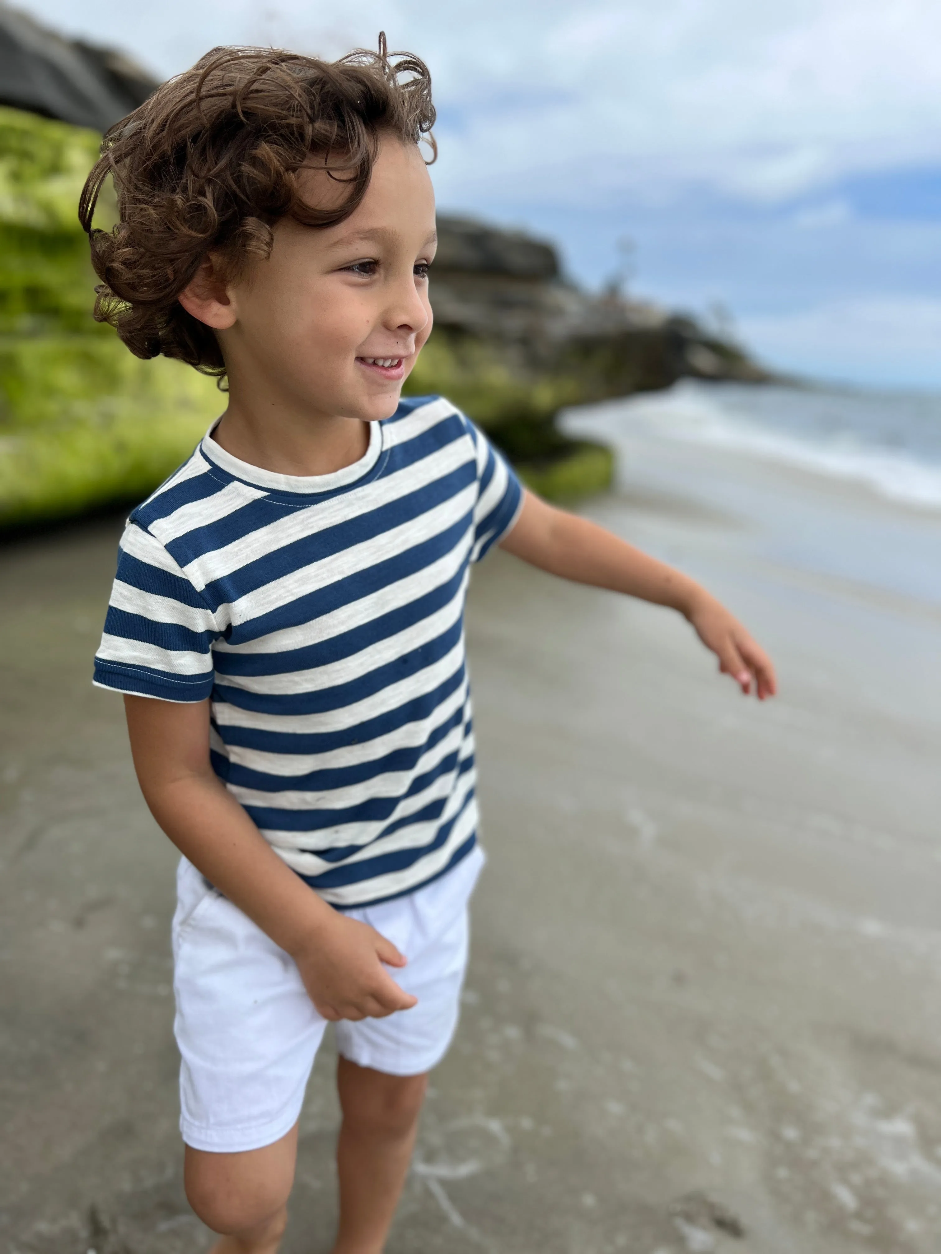 Me & Henry - Striped Slub Tee in Navy/White