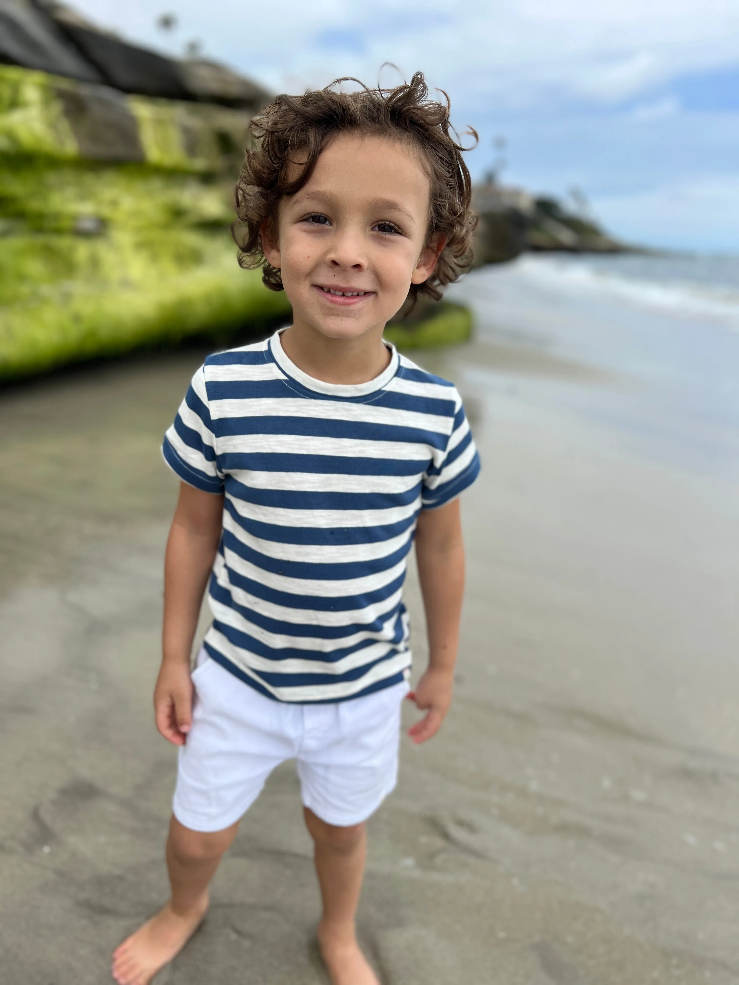 Me & Henry - Striped Slub Tee in Navy/White