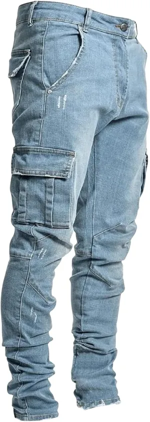Mens Slim Fit Jeans with Pockets Stretch Skinny Denim Pencil Pants Nova Fashion Denim Cargo Pants