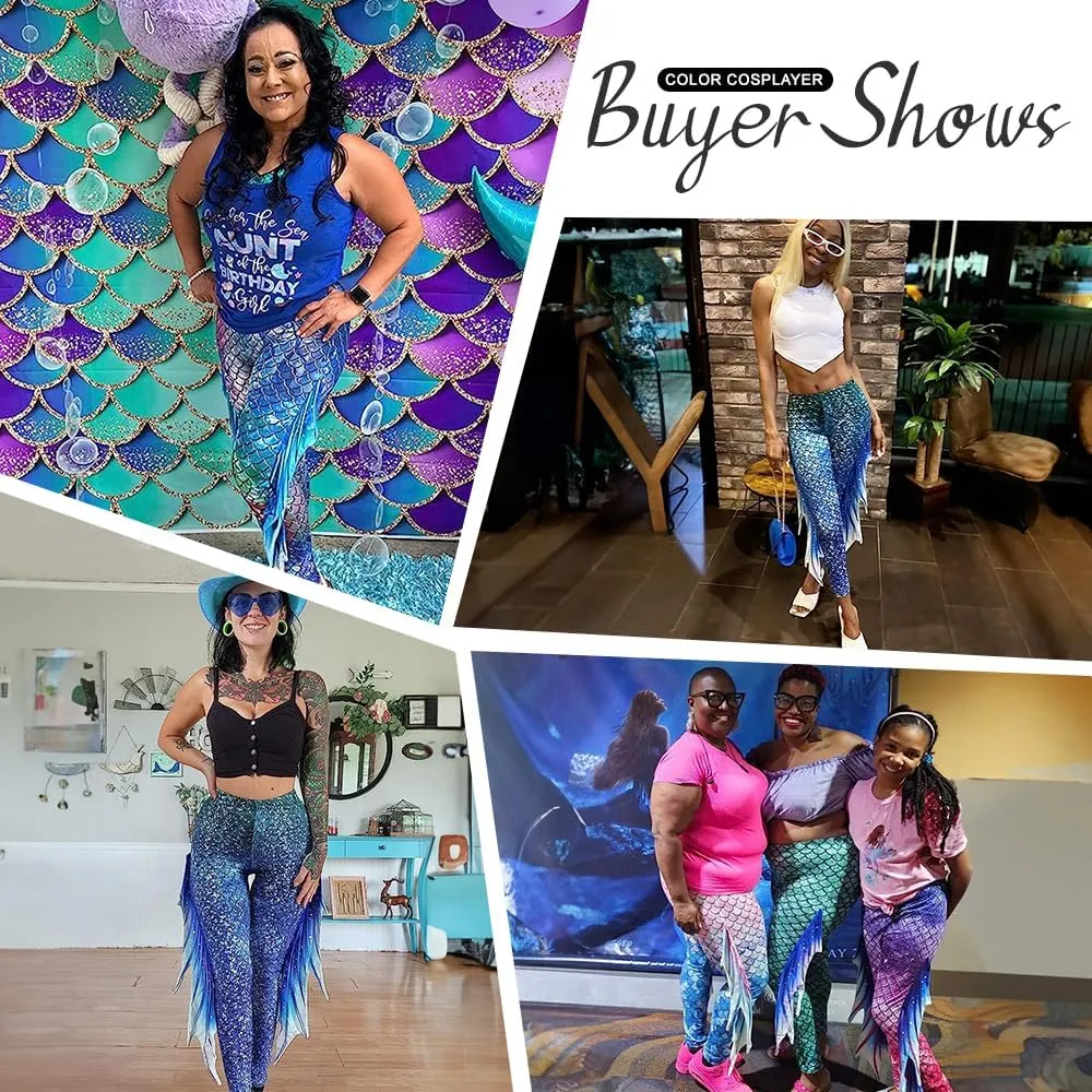 Mermaid Yoga Print Leggings for Women Plus Size Fish Scale High Waisted Pants Halloween Costume Tights