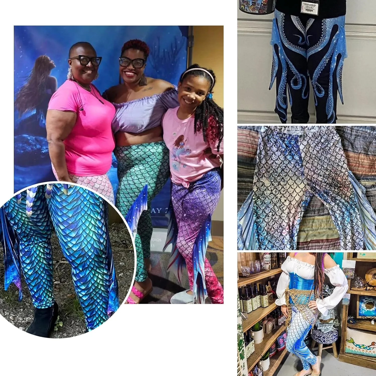 Mermaid Yoga Print Leggings for Women Plus Size Fish Scale High Waisted Pants Halloween Costume Tights