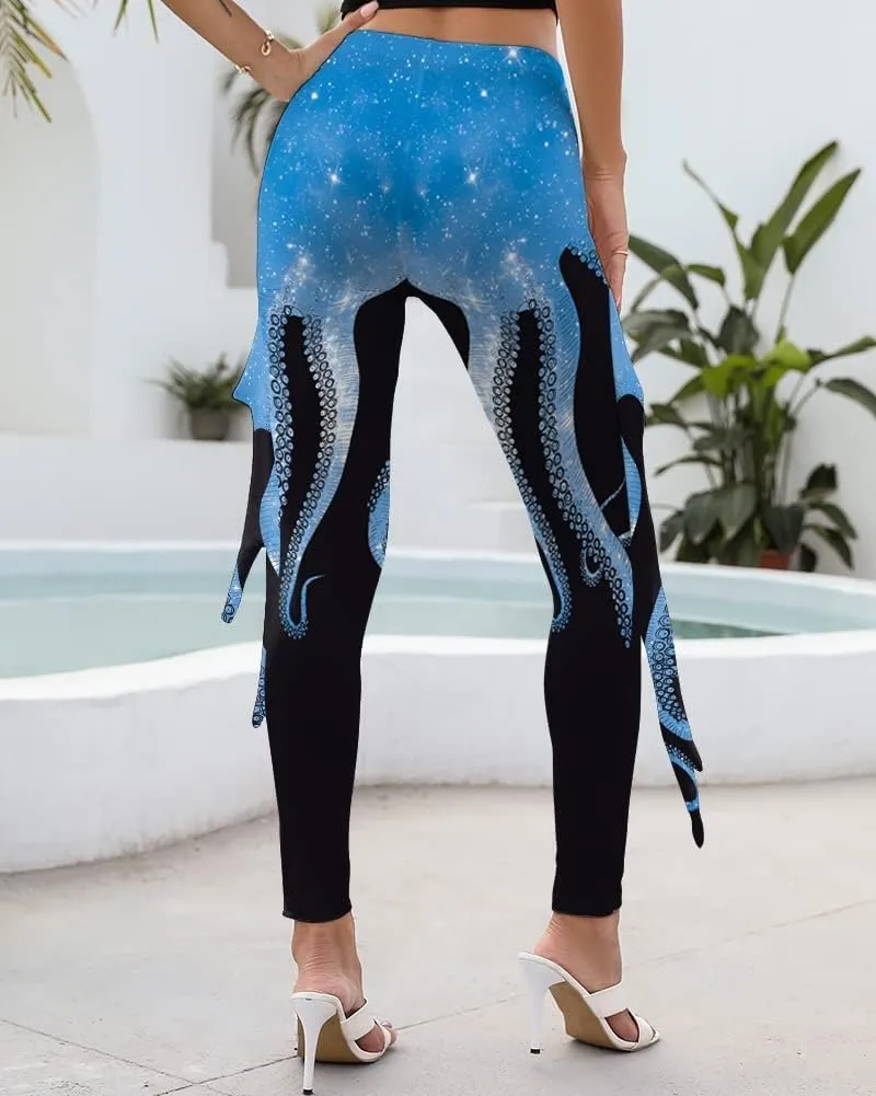 Mermaid Yoga Print Leggings for Women Plus Size Fish Scale High Waisted Pants Halloween Costume Tights