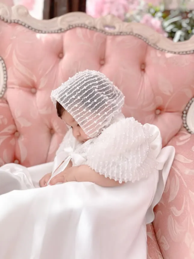 Mimi Miya Anja Girl's Christening Pearl and Mikado Dress