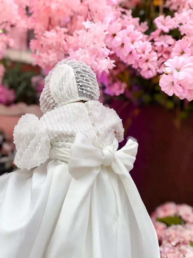 Mimi Miya Anja Girl's Christening Pearl and Mikado Dress