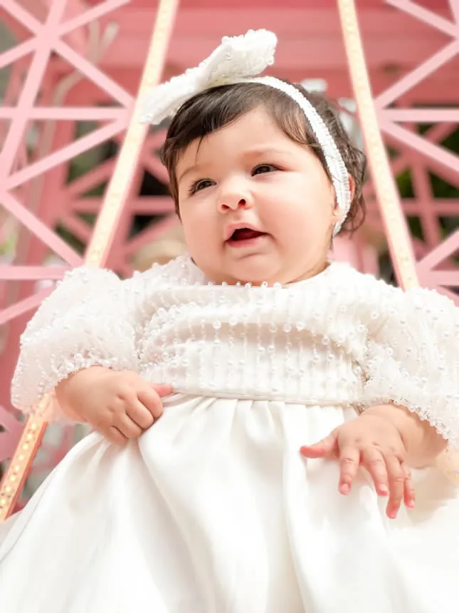 Mimi Miya Anja Girl's Christening Pearl and Mikado Dress