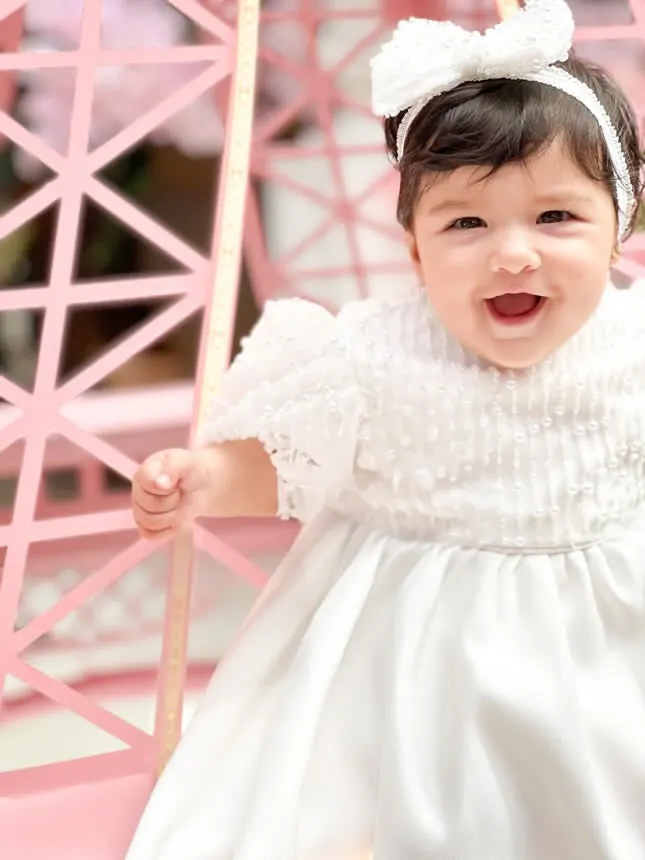 Mimi Miya Anja Girl's Christening Pearl and Mikado Dress