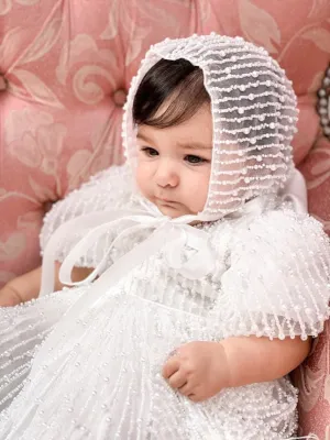 Mimi Miya Anja Girl's Christening Pearl Dress with Feathers