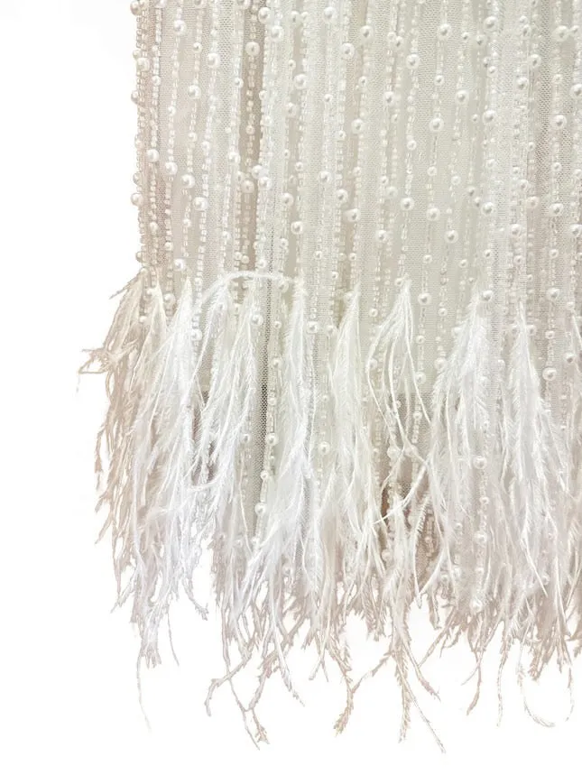 Mimi Miya Anja Girl's Christening Pearl Dress with Feathers