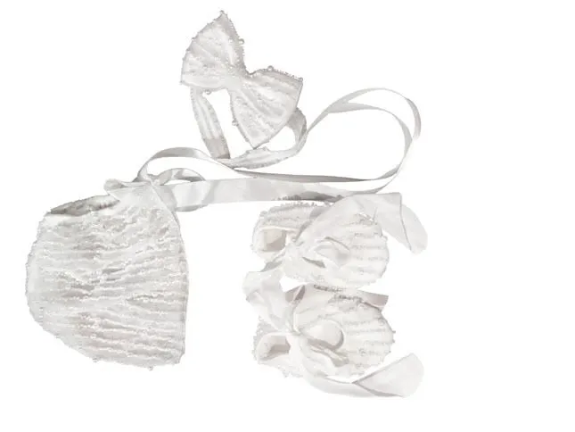 Mimi Miya Anja Girl's Christening Pearl Dress with Feathers