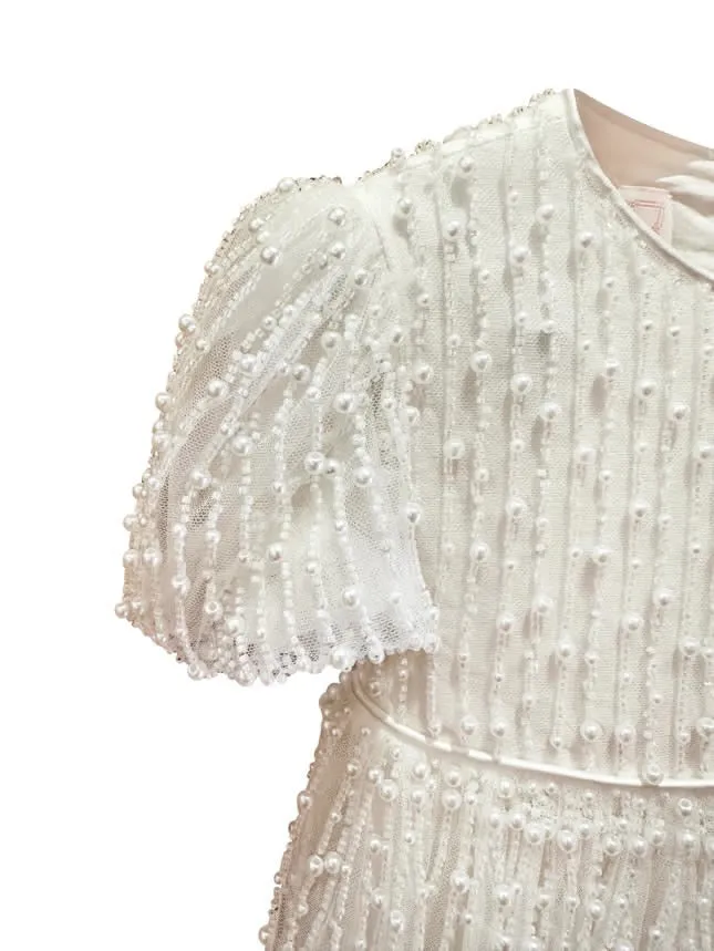 Mimi Miya Anja Girl's Christening Pearl Gown with Feathers