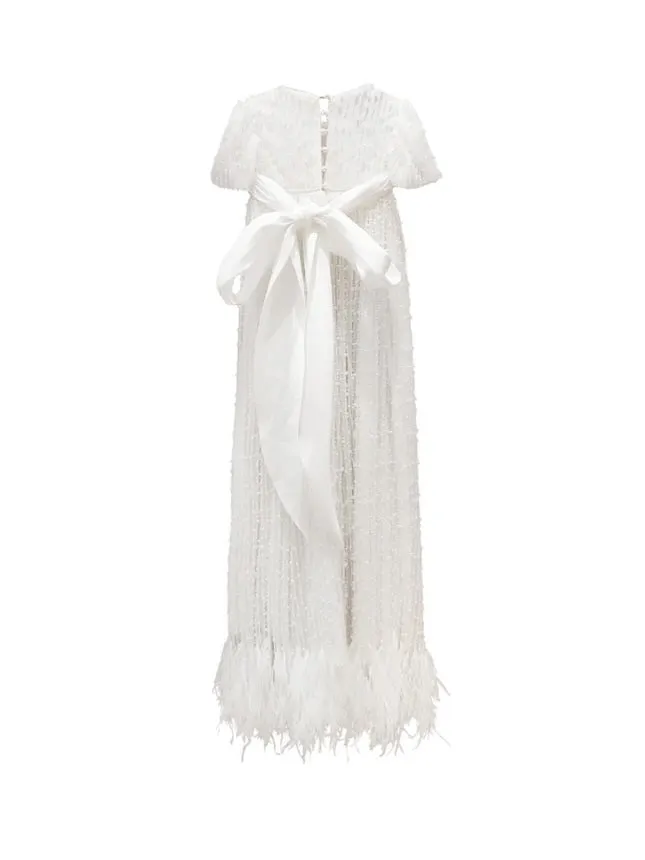 Mimi Miya Anja Girl's Christening Pearl Gown with Feathers