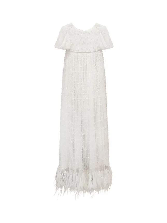 Mimi Miya Anja Girl's Christening Pearl Gown with Feathers