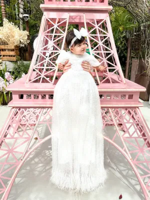 Mimi Miya Anja Girl's Christening Pearl Gown with Feathers