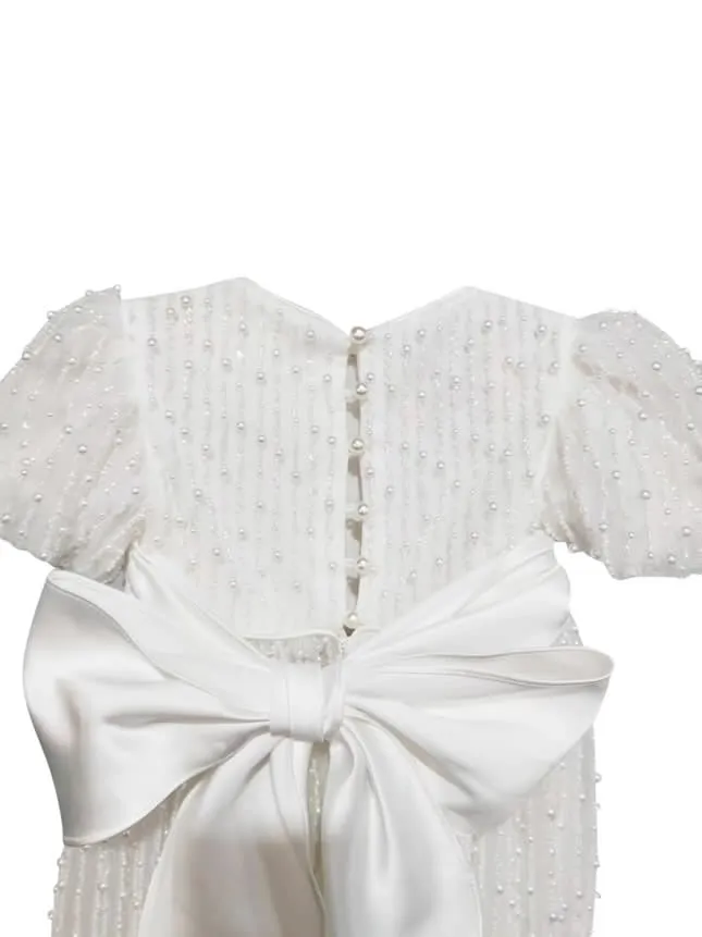 Mimi Miya Anja Girl's Christening Pearl Gown with Feathers