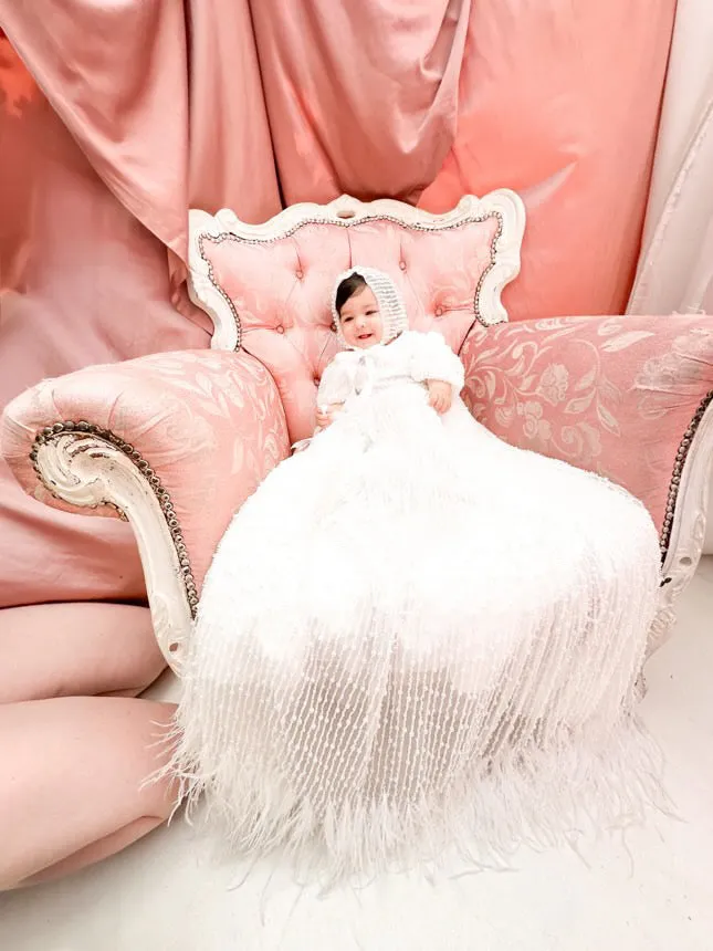 Mimi Miya Anja Girl's Christening Pearl Gown with Feathers