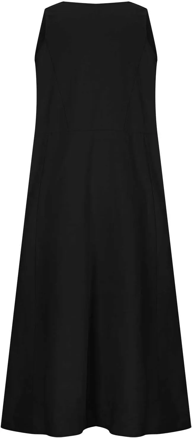 Plus Size Summer Dresses for Women 2025 Casual Plain Sleeveless Linen Tank Dress Beach Sun Dresses with Pockets