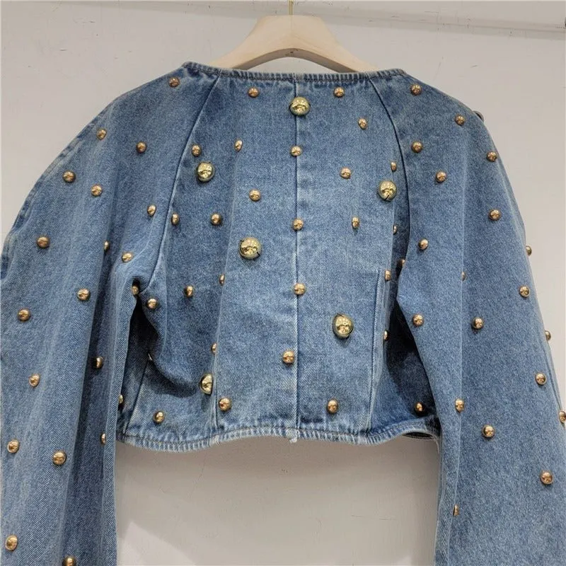Pre Order:  Gold Studs Puff Sleeve Jacket