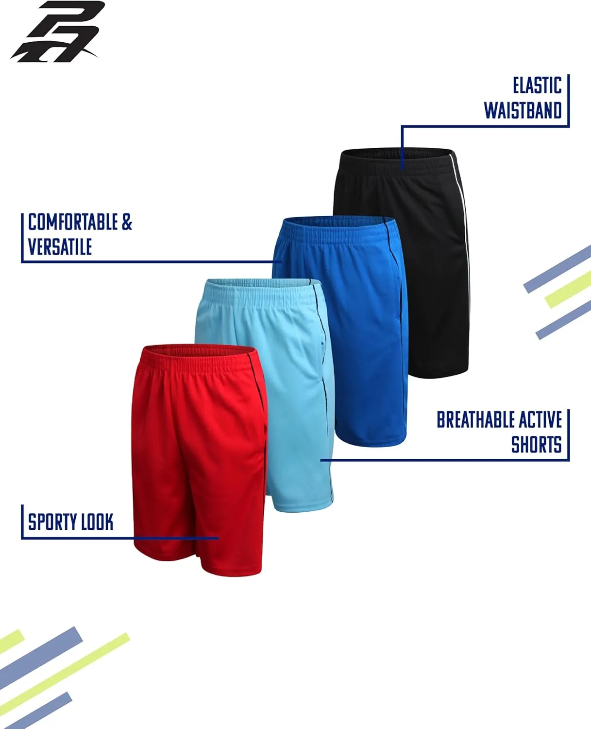 Pro Athlete Boys Basketball Shorts - 4 Pack Mesh Athletic Shorts for Boys - Gym Shorts for Basketball, Running and Daily Play