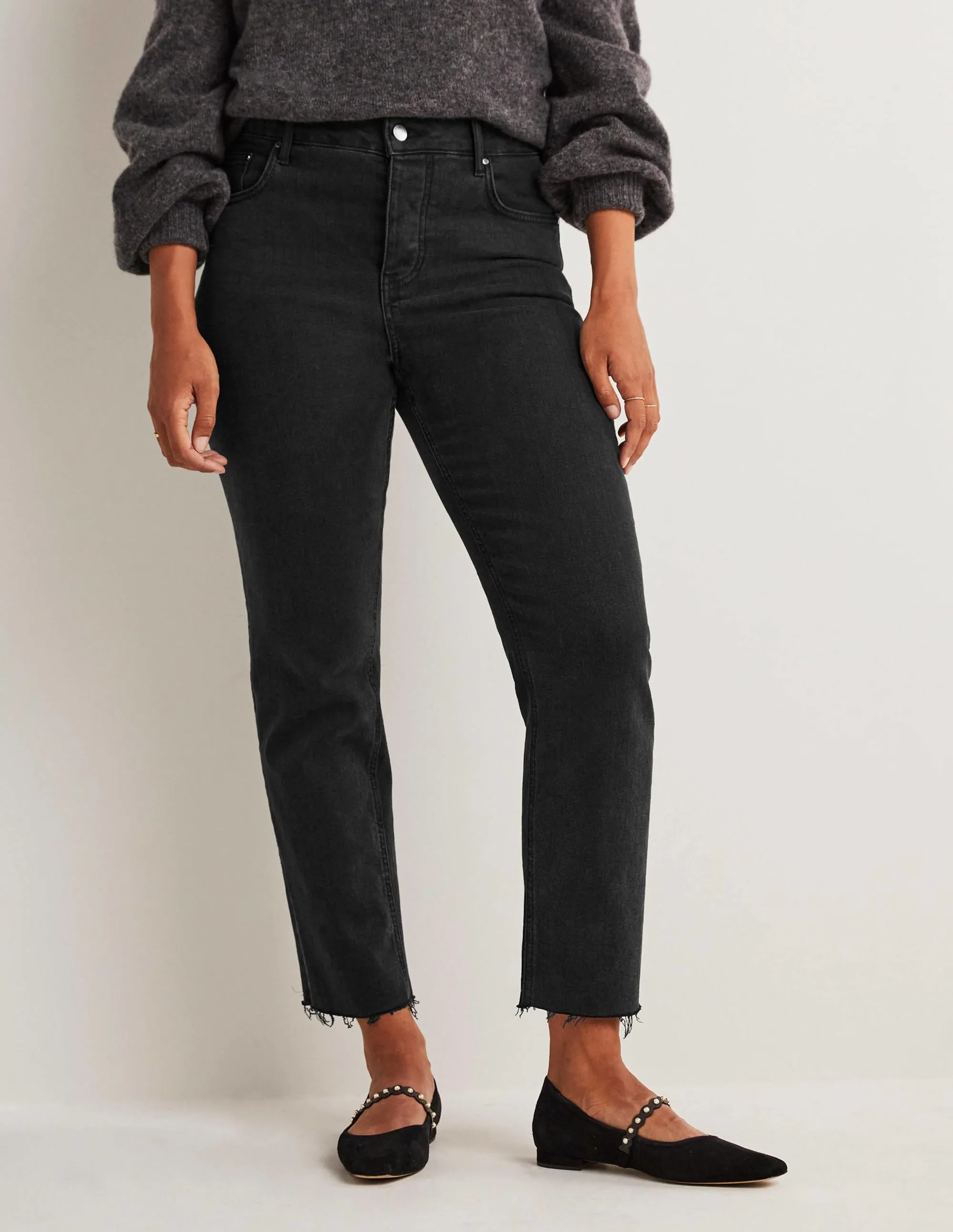 Relaxed Straight Jeans-Washed Black