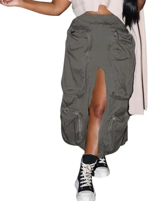 Streetwear Unique Vintage Casual Baggy Zipper Design Ladies Skirts Casual Midi Skirt Women's Beach Dresses for Women D-Grey