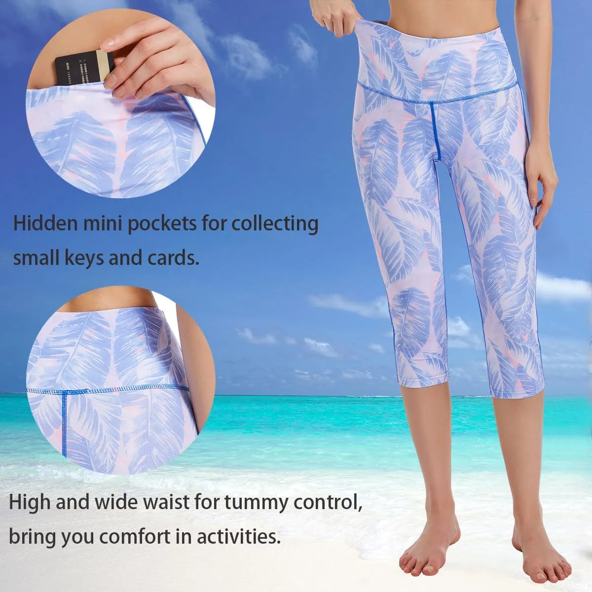 Ubestyle UPF 50  High Waist Swim Leggings for Women Swim Capris Swim Pant Swim Tights Beach Pants Sun Protective