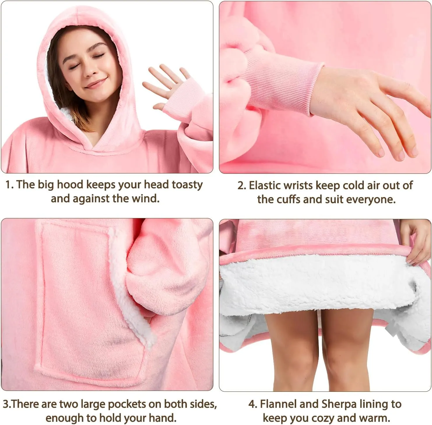 Wearable Blanket, Blanket Hoodie Soft Warm Sweatshirt Gifts for Mom Adults Women Men Kids Wearable Blanket Hoodie with Pocket (Pink)