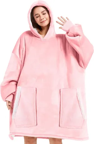 Wearable Blanket, Blanket Hoodie Soft Warm Sweatshirt Gifts for Mom Adults Women Men Kids Wearable Blanket Hoodie with Pocket (Pink)
