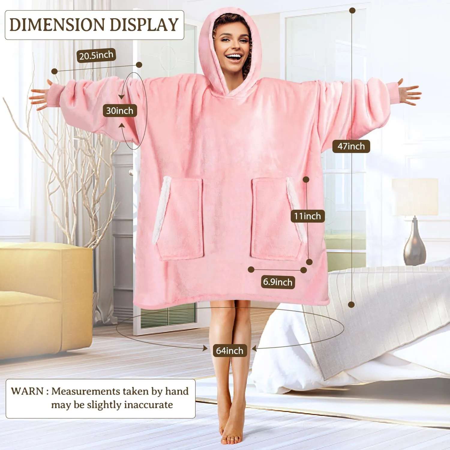 Wearable Blanket, Blanket Hoodie Soft Warm Sweatshirt Gifts for Mom Adults Women Men Kids Wearable Blanket Hoodie with Pocket (Pink)