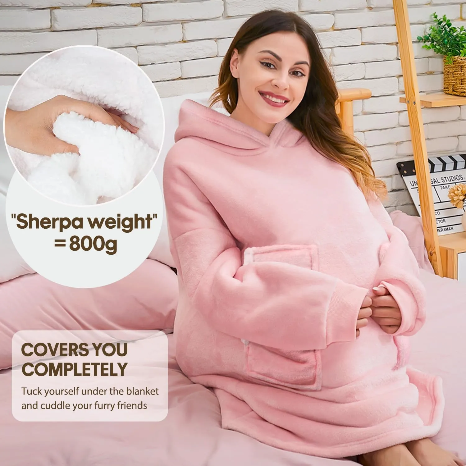 Wearable Blanket, Blanket Hoodie Soft Warm Sweatshirt Gifts for Mom Adults Women Men Kids Wearable Blanket Hoodie with Pocket (Pink)