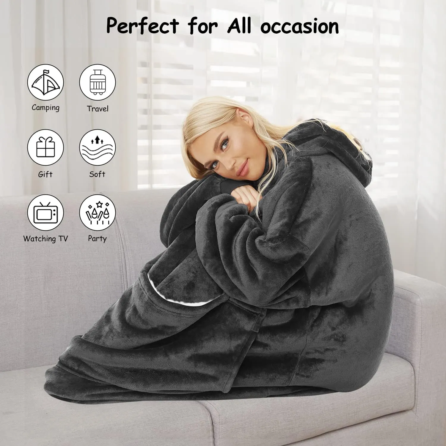 Wearable Blanket Hoodie for Adults Women Men,Oversized Soft Warm Sherpa Fleece Hoodie with Pets Giant Pocket