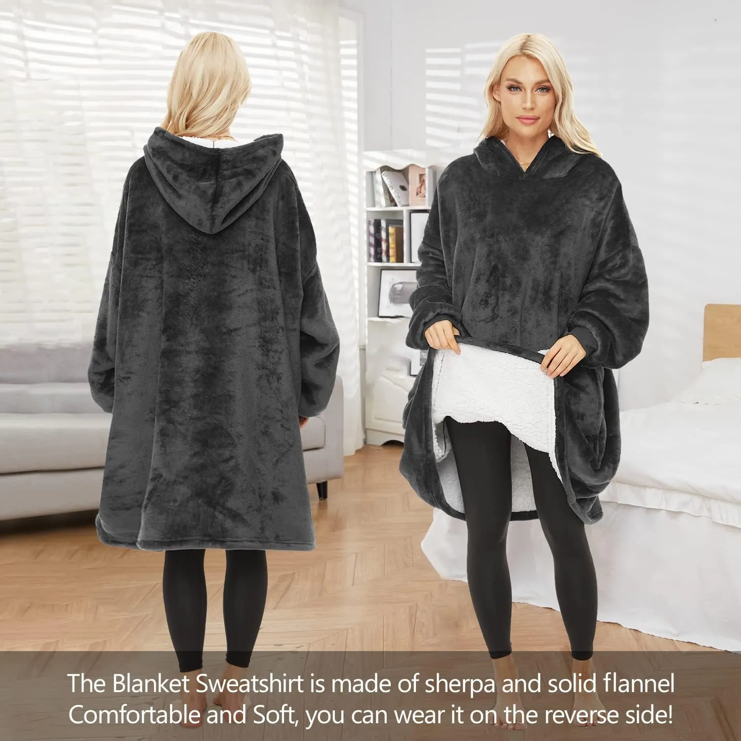Wearable Blanket Hoodie for Adults Women Men,Oversized Soft Warm Sherpa Fleece Hoodie with Pets Giant Pocket