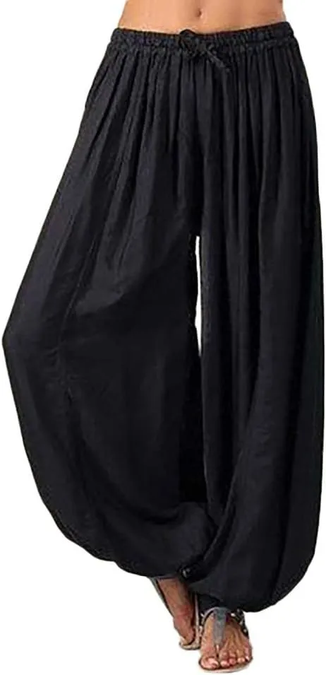 Wide Leg Pants for Women Winter Button Sports Pants with Pockets Barrel Pants Elastic Waist