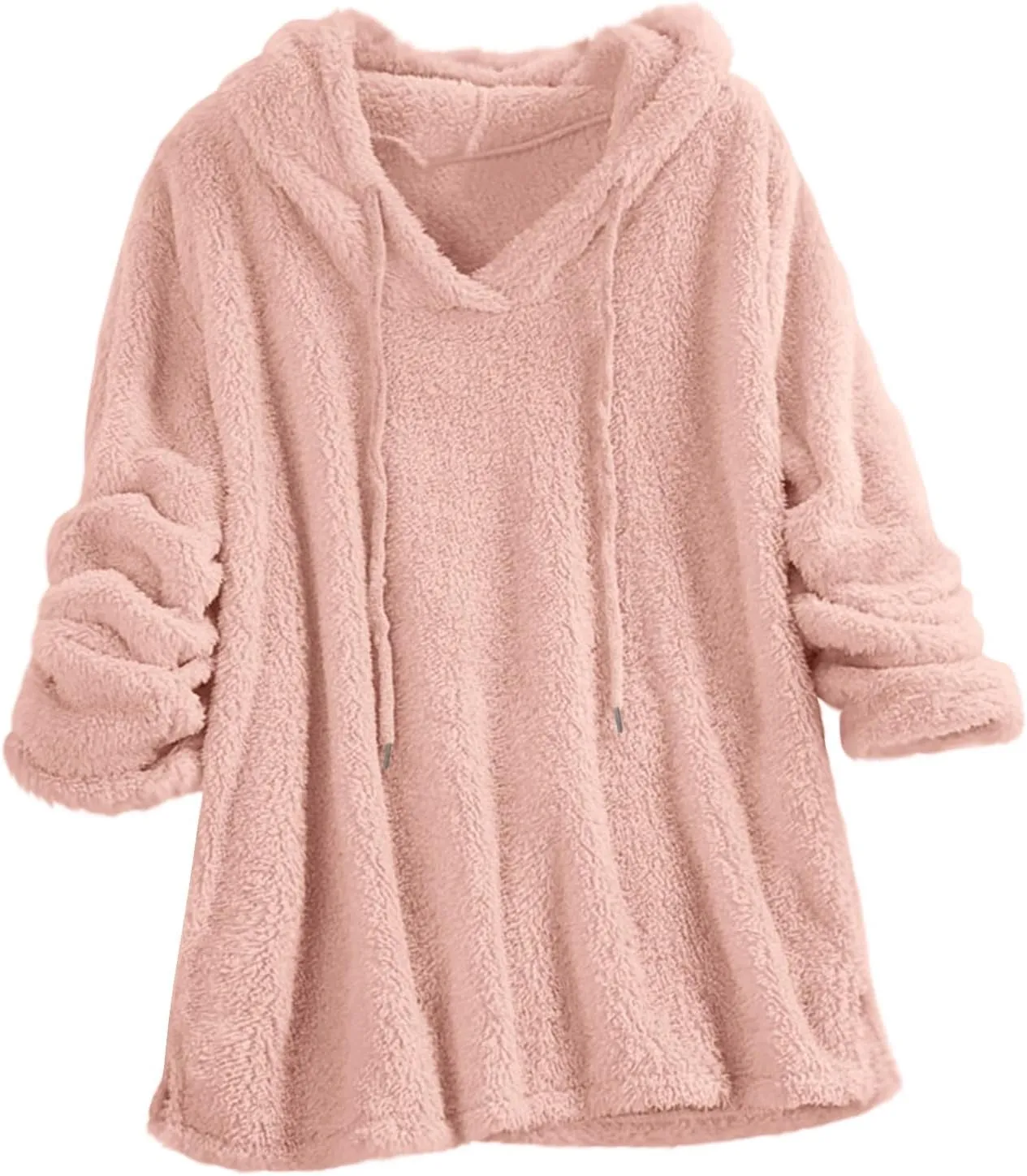 Women Sherpa Fleece Hoodies Oversized Sweatshirts Long Sleeve Drawstring Pullover Winter Soft Comfy Fuzzy Pajama Tops