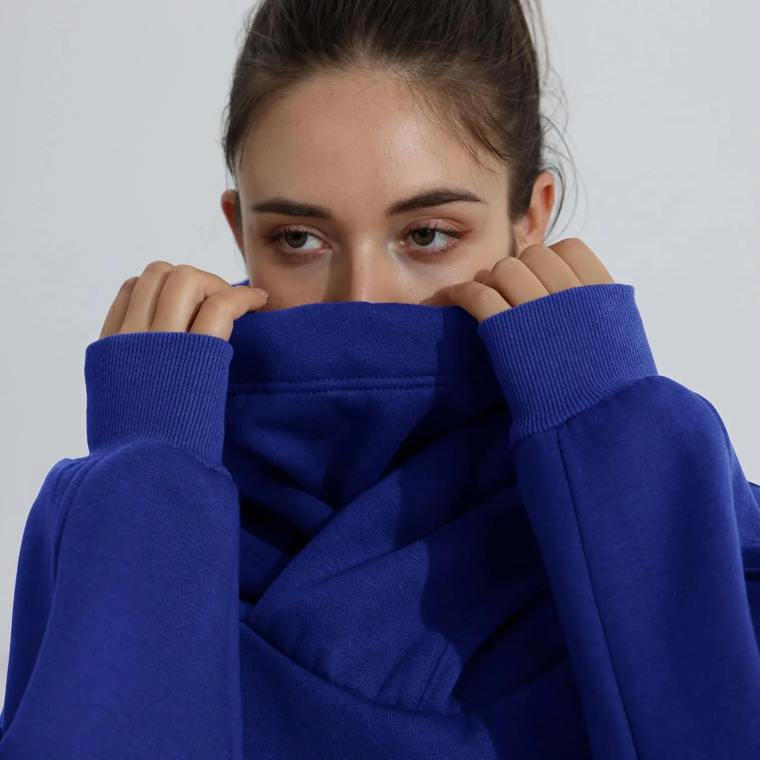 Womens Fleece Hoodie with Scarf Soft Cotton Oversized Pullover Casual Hooded Sweatshirts Fall Winter Clothes
