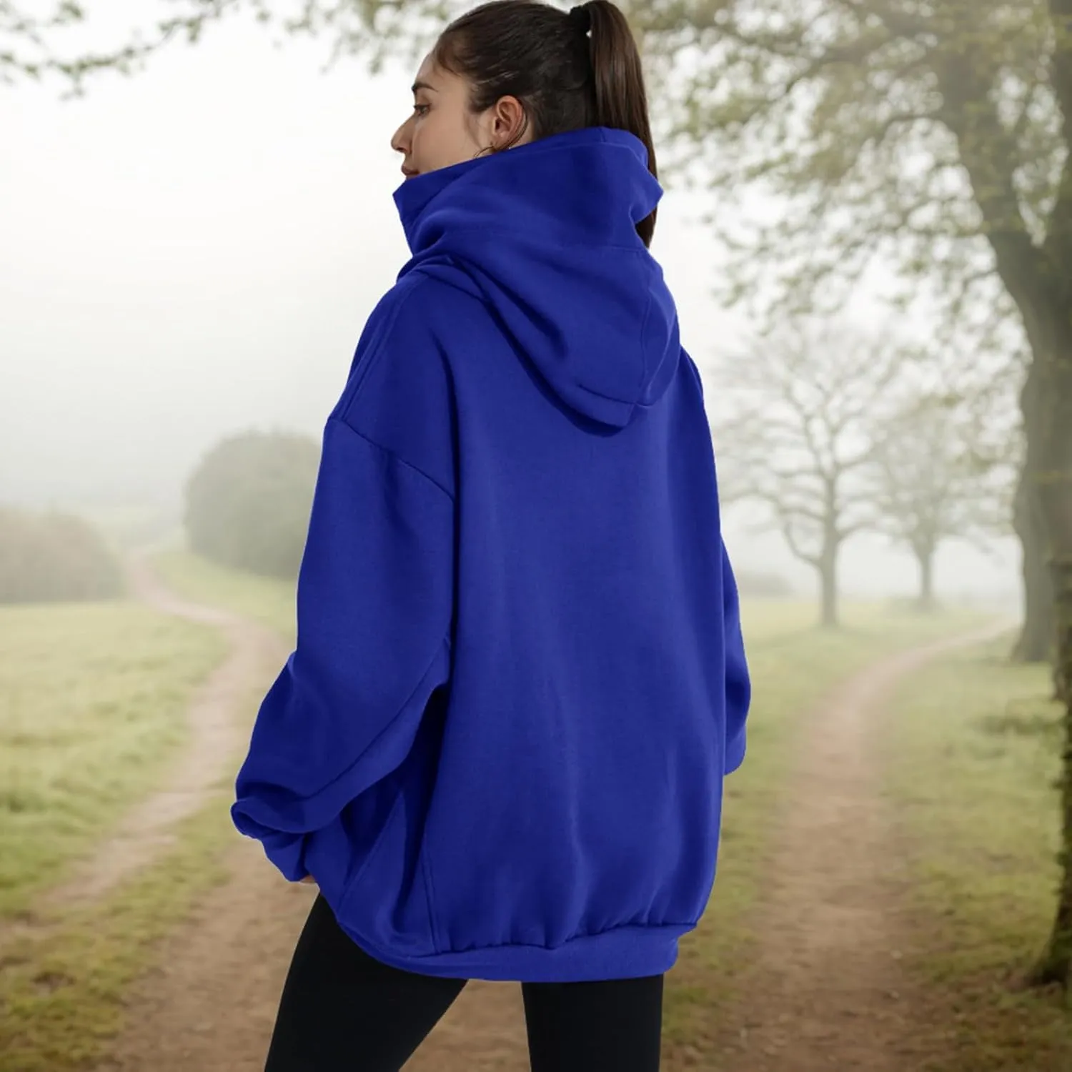 Womens Fleece Hoodie with Scarf Soft Cotton Oversized Pullover Casual Hooded Sweatshirts Fall Winter Clothes