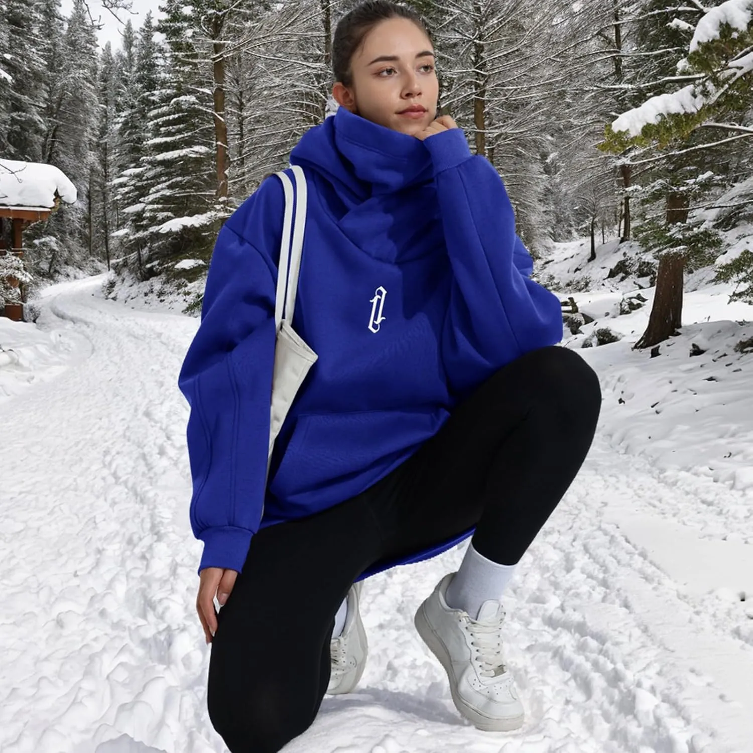 Womens Fleece Hoodie with Scarf Soft Cotton Oversized Pullover Casual Hooded Sweatshirts Fall Winter Clothes
