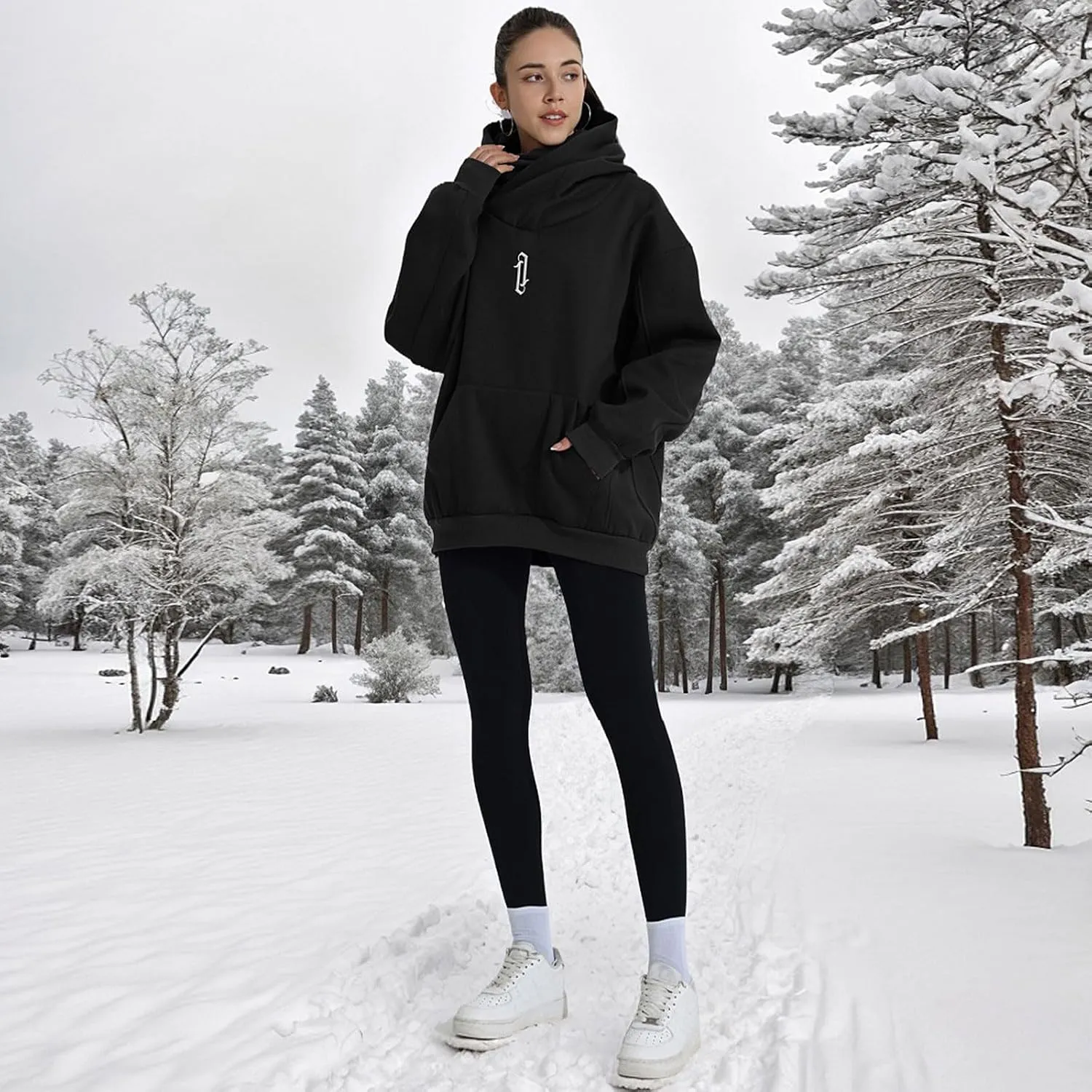 Womens Fleece Hoodie with Scarf Soft Cotton Oversized Pullover Casual Hooded Sweatshirts Fall Winter Clothes