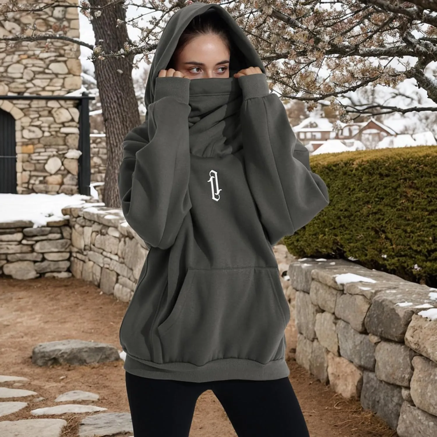Womens Fleece Hoodie with Scarf Soft Cotton Oversized Pullover Casual Hooded Sweatshirts Fall Winter Clothes