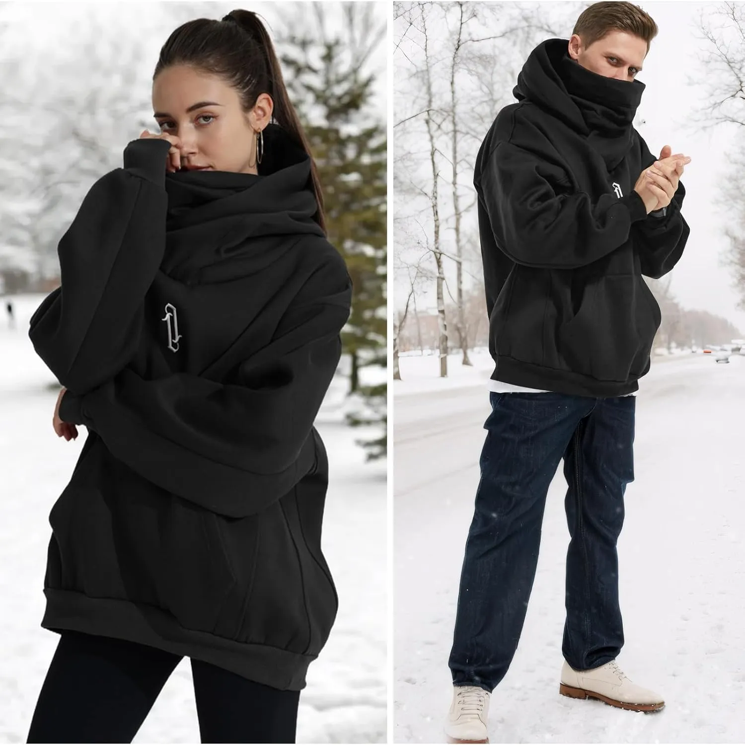 Womens Fleece Hoodie with Scarf Soft Cotton Oversized Pullover Casual Hooded Sweatshirts Fall Winter Clothes