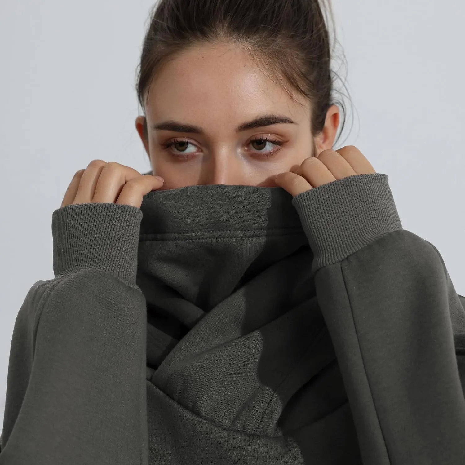 Womens Fleece Hoodie with Scarf Soft Cotton Oversized Pullover Casual Hooded Sweatshirts Fall Winter Clothes