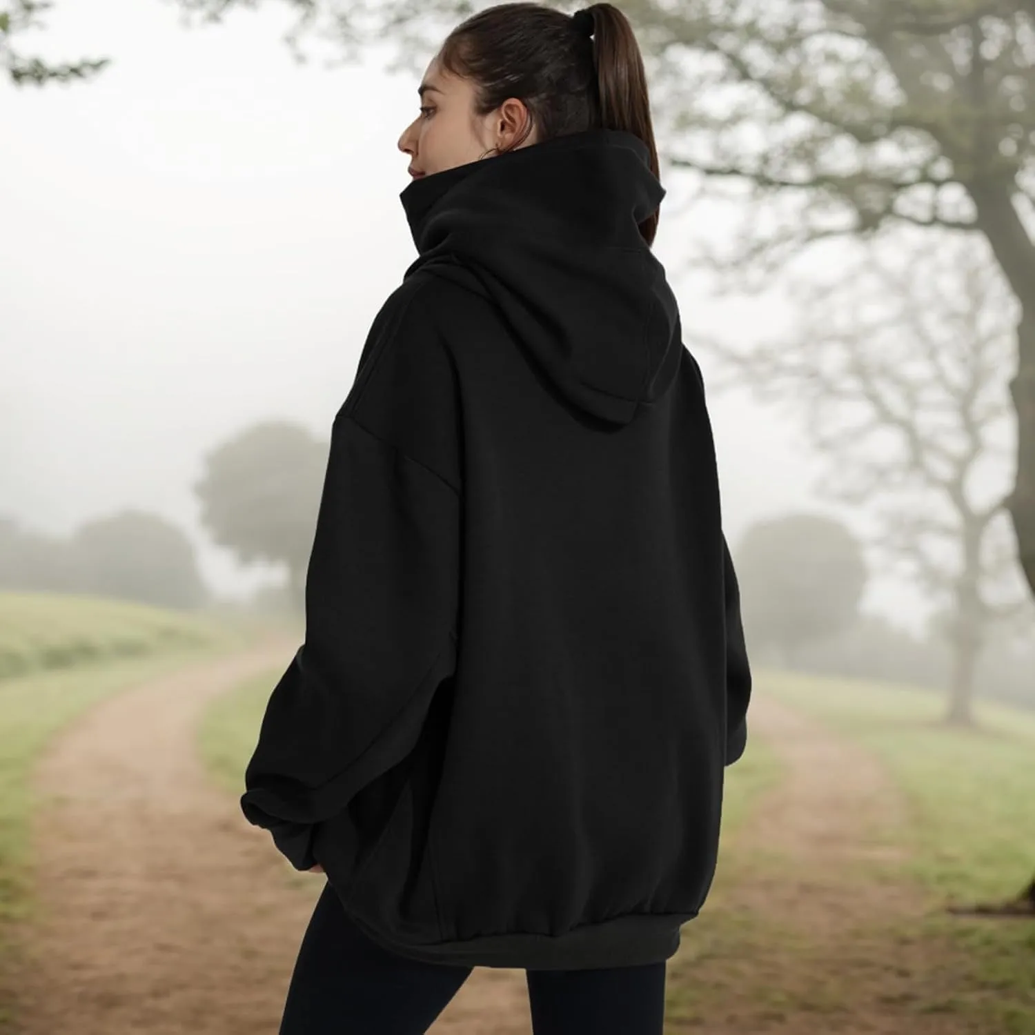 Womens Fleece Hoodie with Scarf Soft Cotton Oversized Pullover Casual Hooded Sweatshirts Fall Winter Clothes