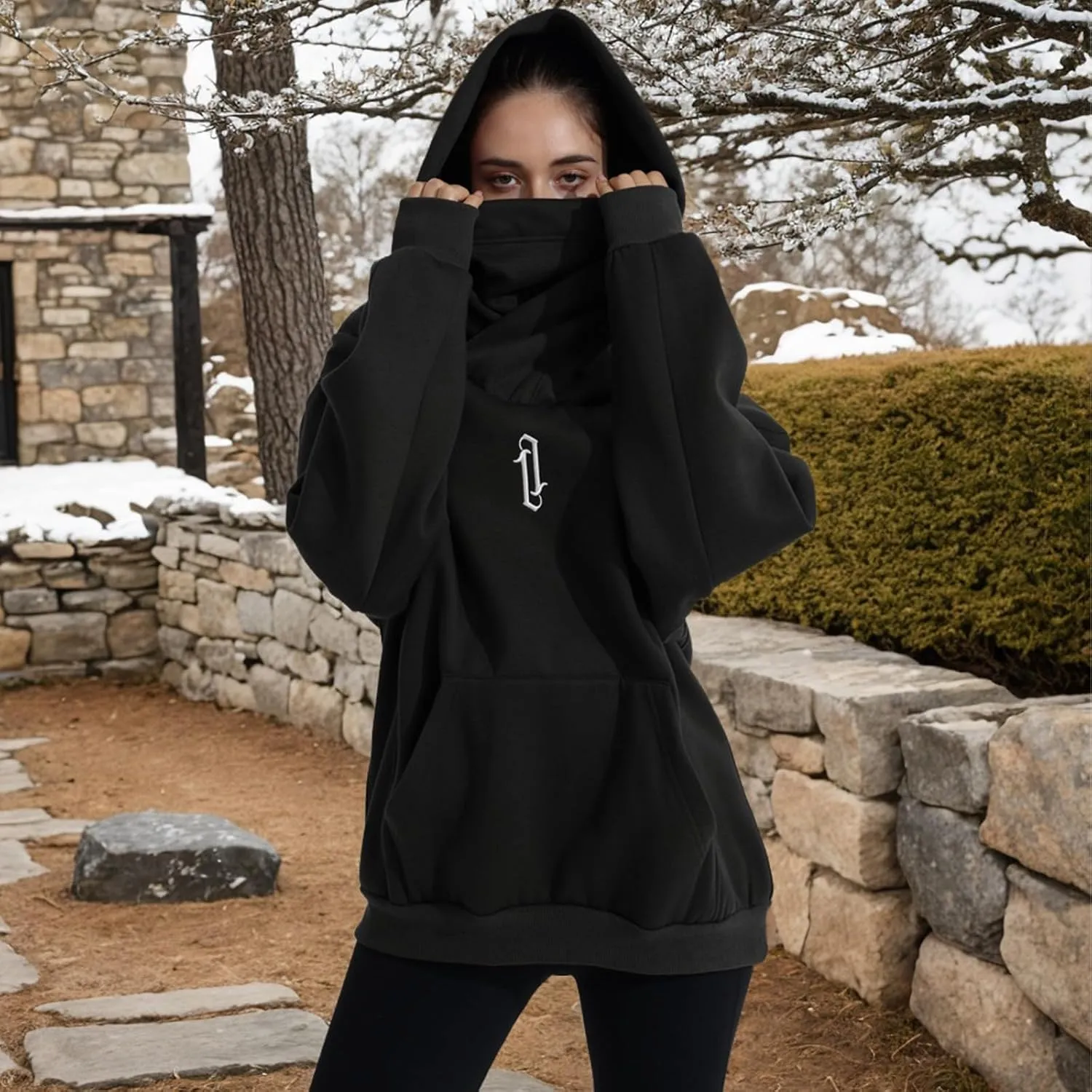 Womens Fleece Hoodie with Scarf Soft Cotton Oversized Pullover Casual Hooded Sweatshirts Fall Winter Clothes