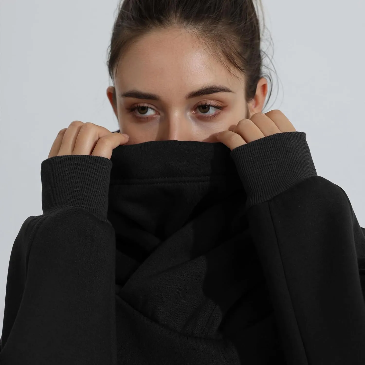 Womens Fleece Hoodie with Scarf Soft Cotton Oversized Pullover Casual Hooded Sweatshirts Fall Winter Clothes