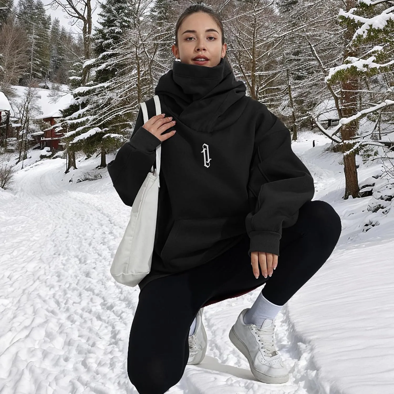 Womens Fleece Hoodie with Scarf Soft Cotton Oversized Pullover Casual Hooded Sweatshirts Fall Winter Clothes