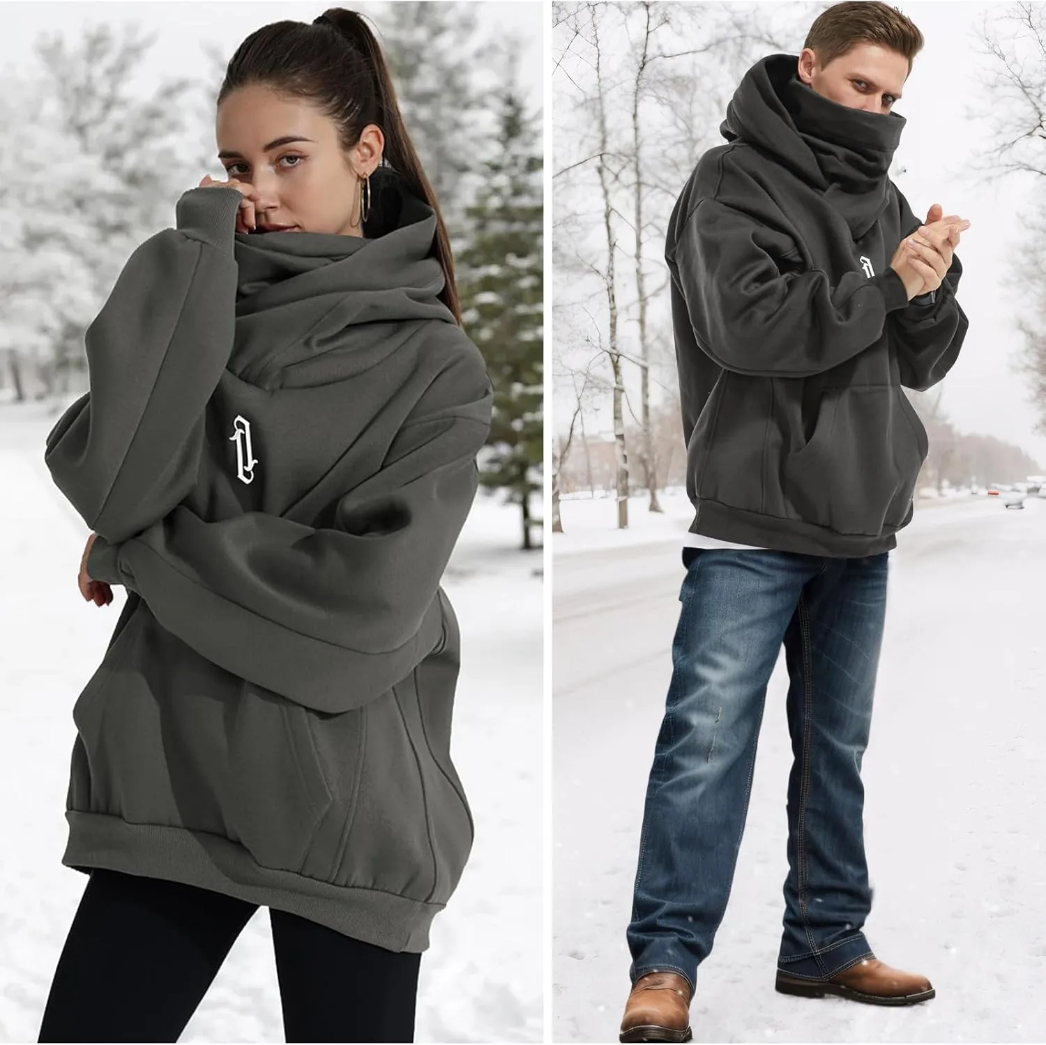 Womens Fleece Hoodie with Scarf Soft Cotton Oversized Pullover Casual Hooded Sweatshirts Fall Winter Clothes