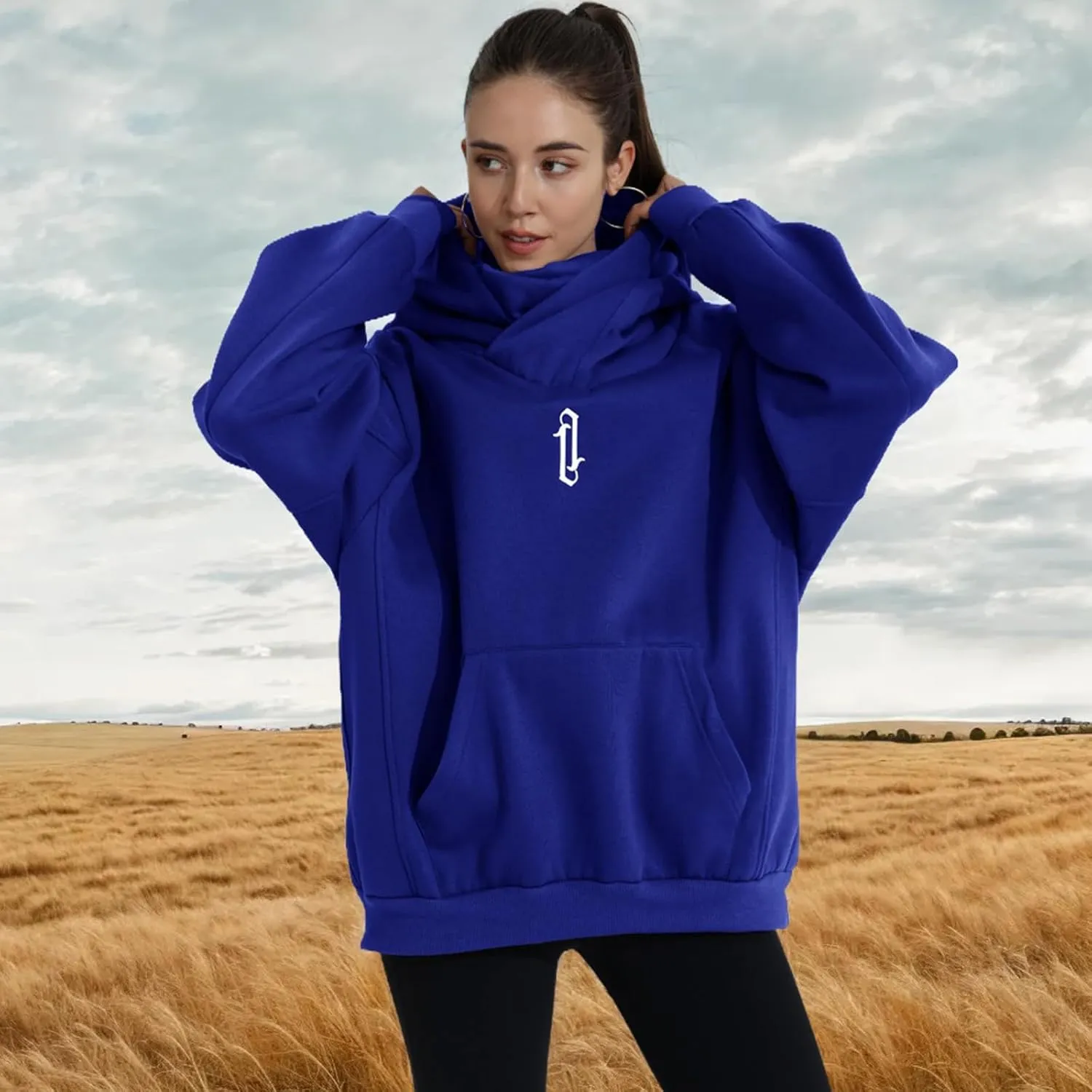 Womens Fleece Hoodie with Scarf Soft Cotton Oversized Pullover Casual Hooded Sweatshirts Fall Winter Clothes