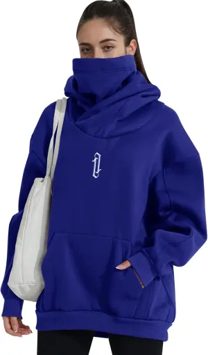Womens Fleece Hoodie with Scarf Soft Cotton Oversized Pullover Casual Hooded Sweatshirts Fall Winter Clothes