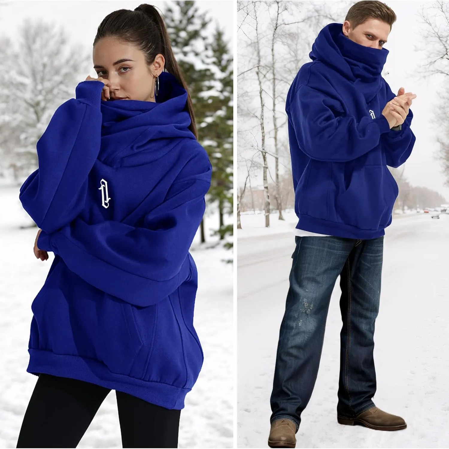 Womens Fleece Hoodie with Scarf Soft Cotton Oversized Pullover Casual Hooded Sweatshirts Fall Winter Clothes