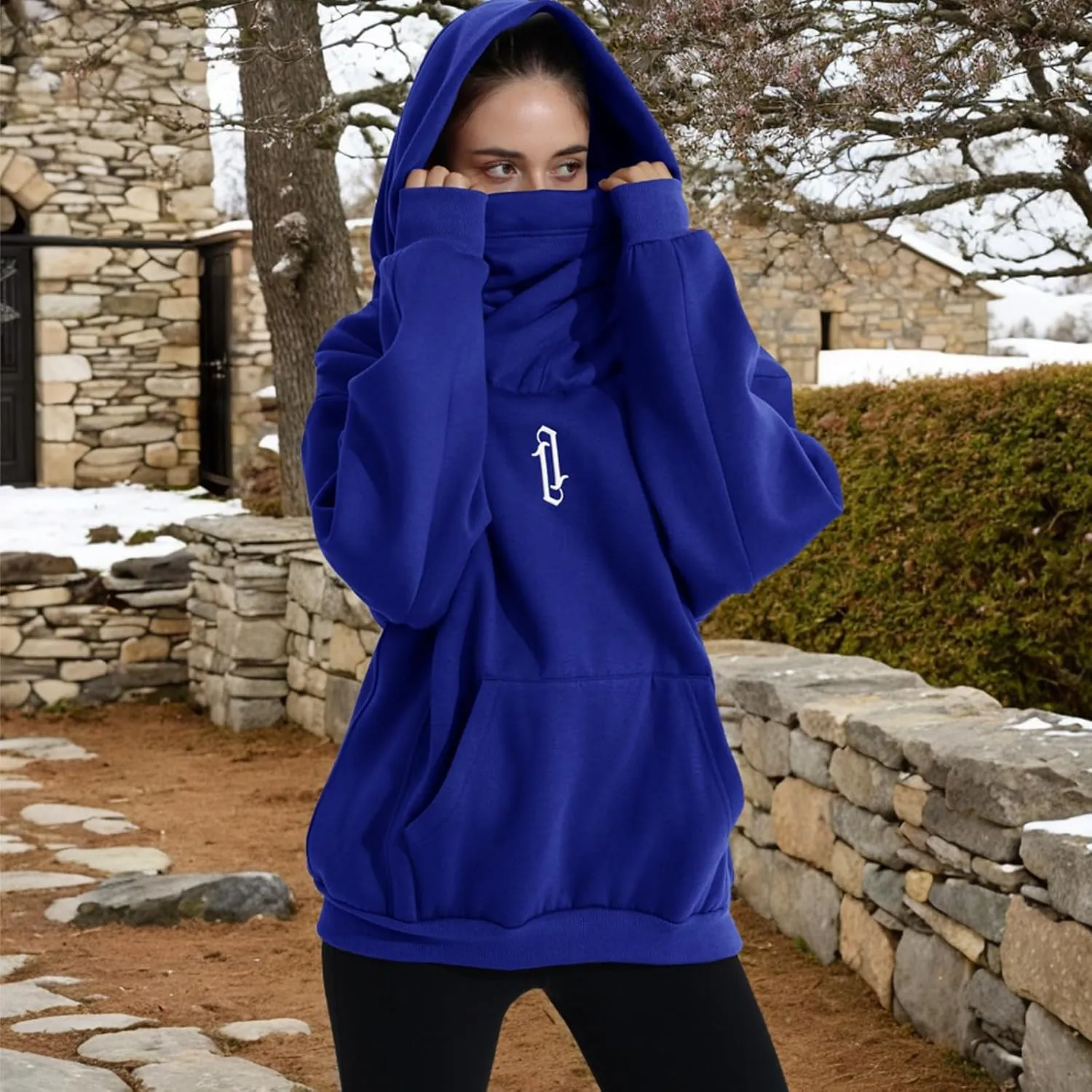 Womens Fleece Hoodie with Scarf Soft Cotton Oversized Pullover Casual Hooded Sweatshirts Fall Winter Clothes